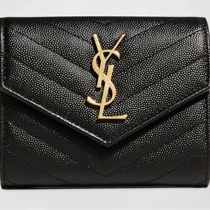 🌟 Saint Laurent CASSANDRE MATELASSÉ COMPACT TRI FOLD WALLET - Black🌟